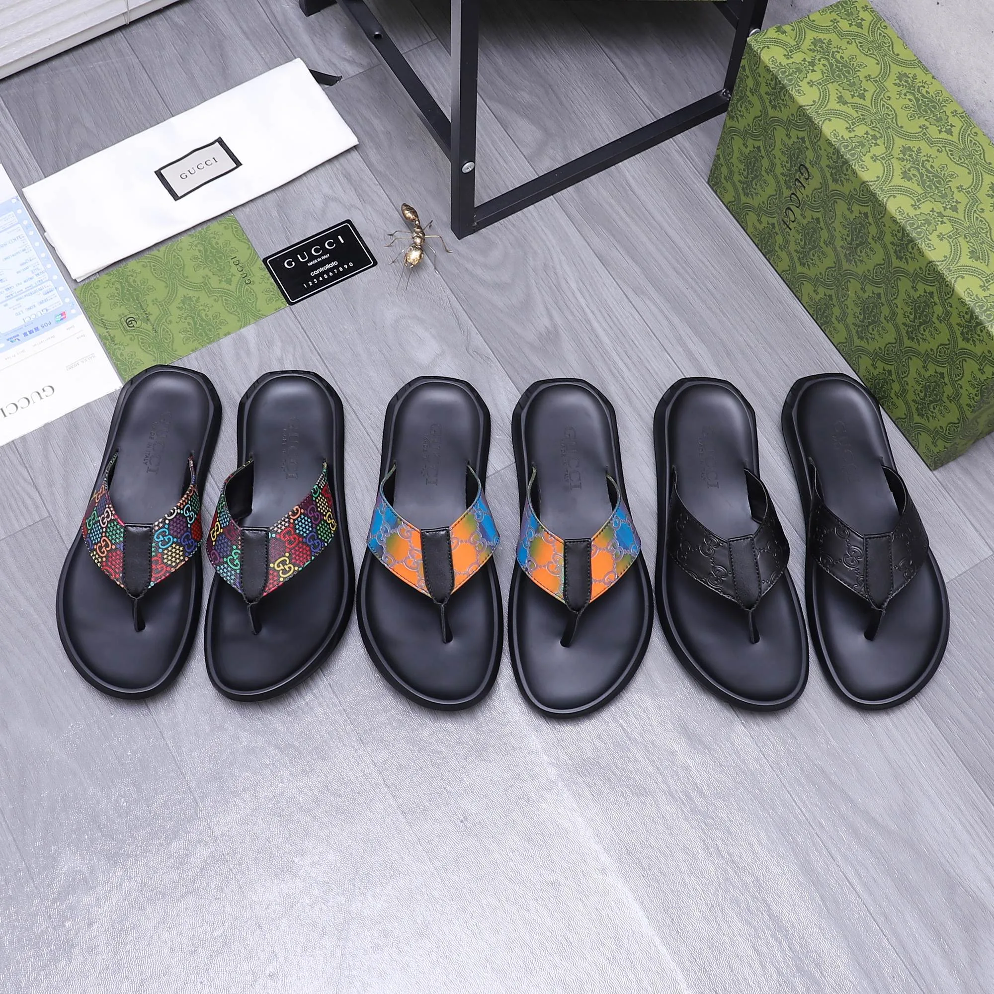 Hochwertige Gucci Hausschuhe GUCCI Anfrage geprägtes Rindslederfutter Gummisohle