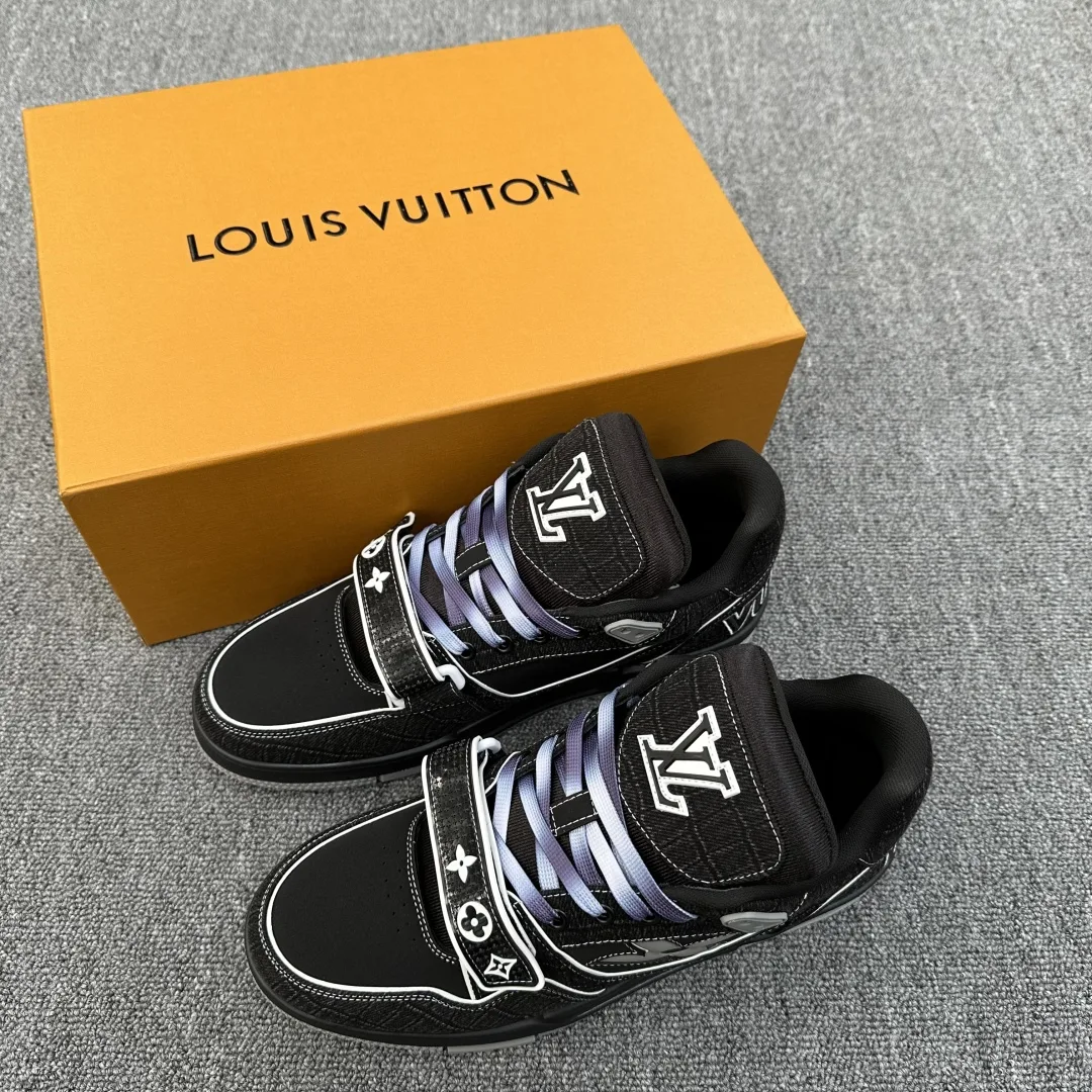 Hochwertige Louis Vuitton Basketballschuhe Trainer Sneaker Denim Krokodillederprägung sind