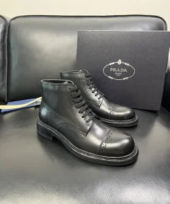 Luxus Prada Hohe Lederschuhe Lederschuhe erstklassige Verarbeitung Prada identisch denen