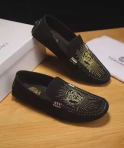 Premium Versace einzelne Schuhe Neue offizielle Obermaterial hochwertiges Veloursleder