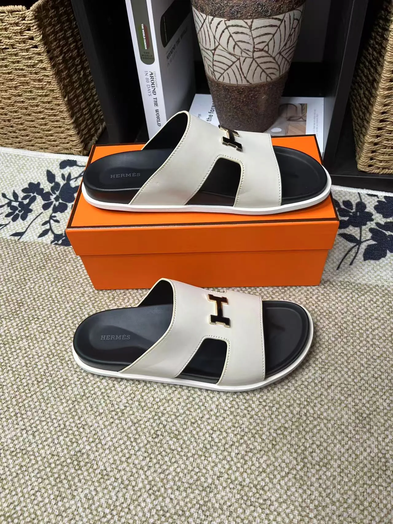 Luxury Hermes Hausschuhe Neue immer Gefertigt Rindsleder rutschfester